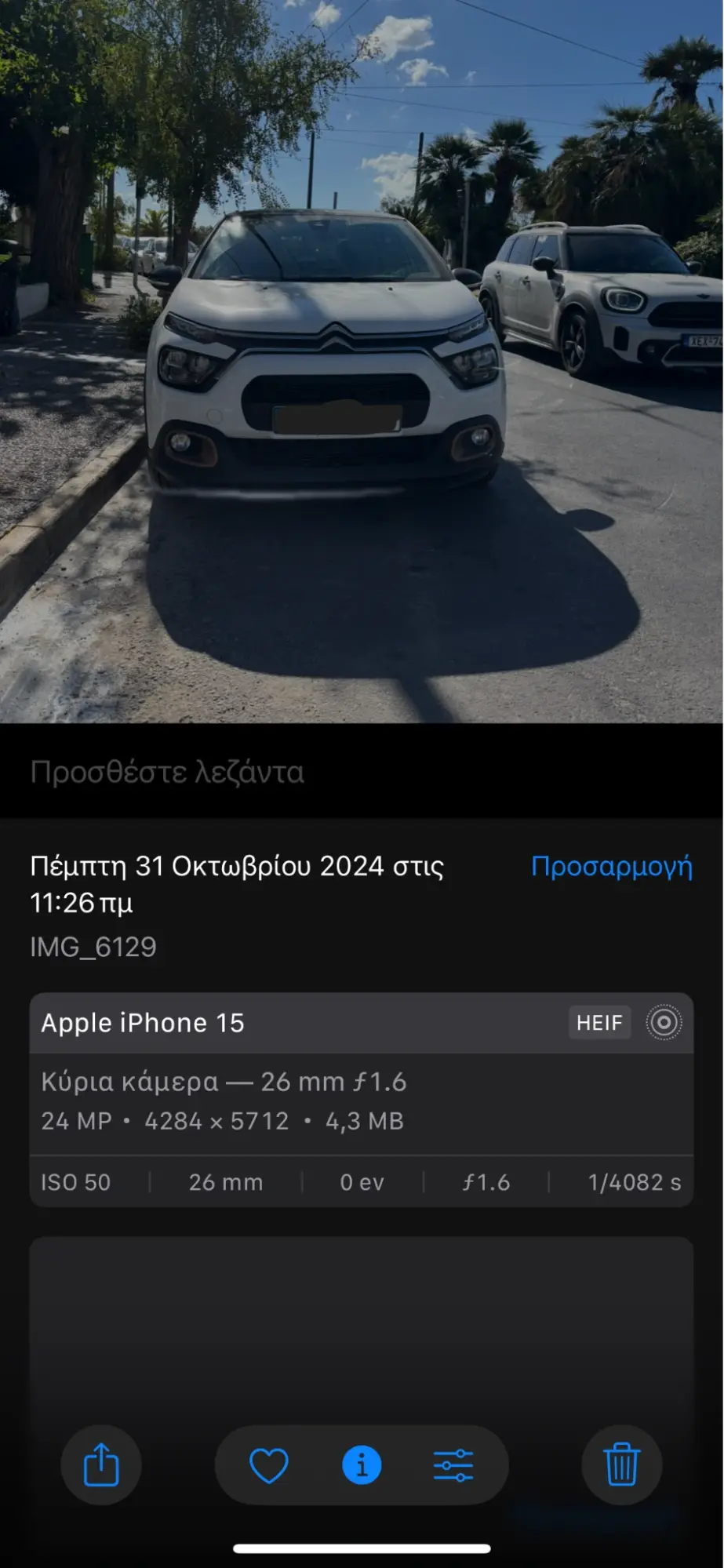 Πληροφορίες φωτογραφίας σε κινητό IOS.