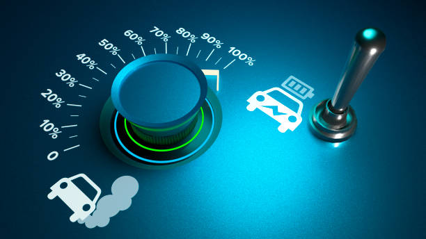 Περιστροφικός διακόπτης  και εικονίδιο ηλεκτρικού αυτοκινήτου με μπαταρία